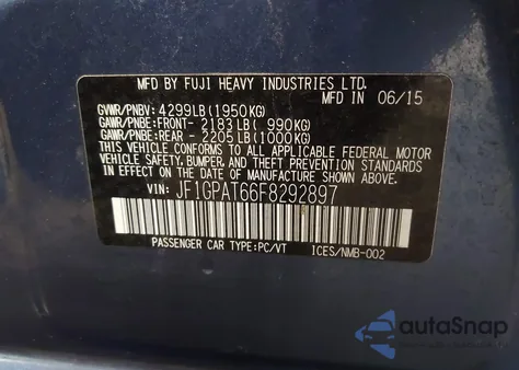 2015 Subaru Impreza 2.0I Sport Premium z USA, uszkodzony, nr VIN JF1GPAT66F8292897